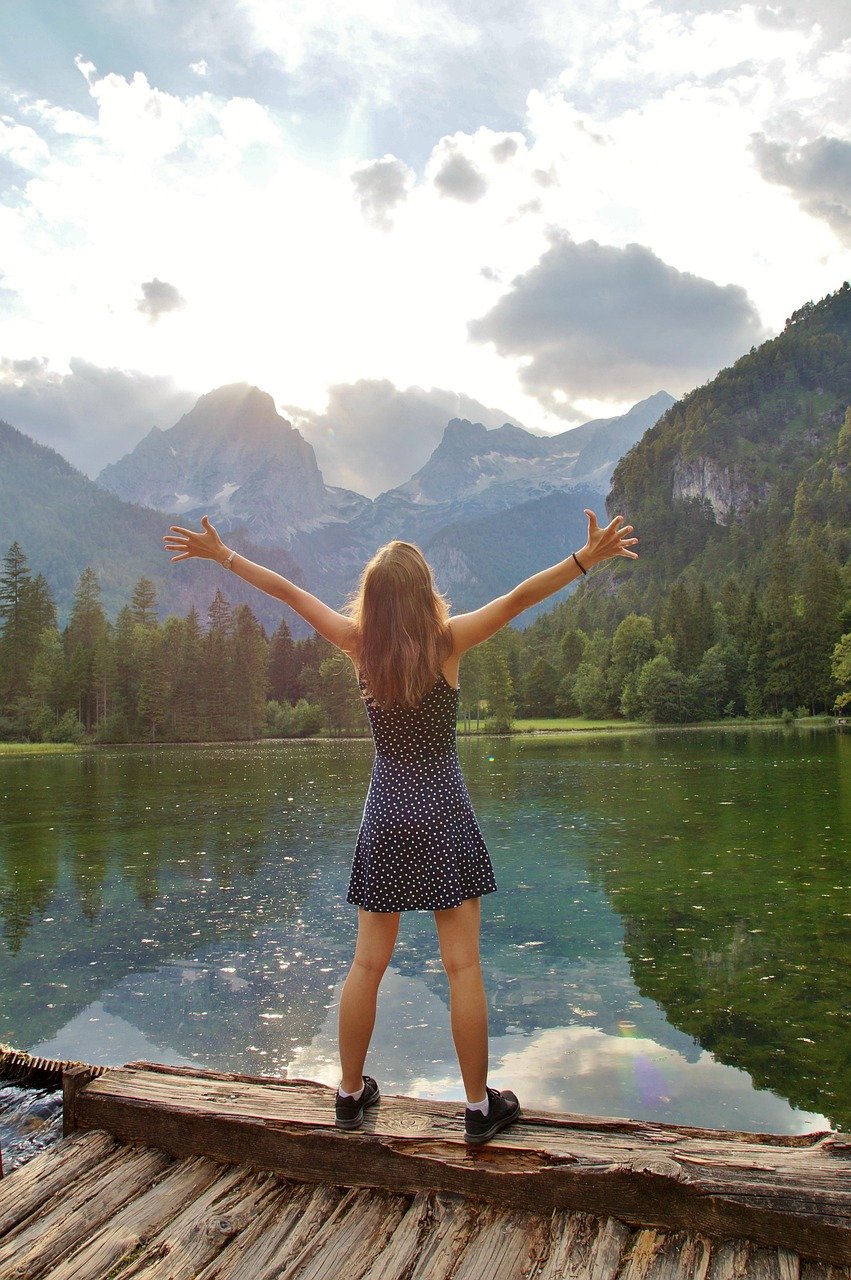 girl, a young, woman, summer, beauty, mountains, alps, luck, joy, breathe, air, freedom, breath